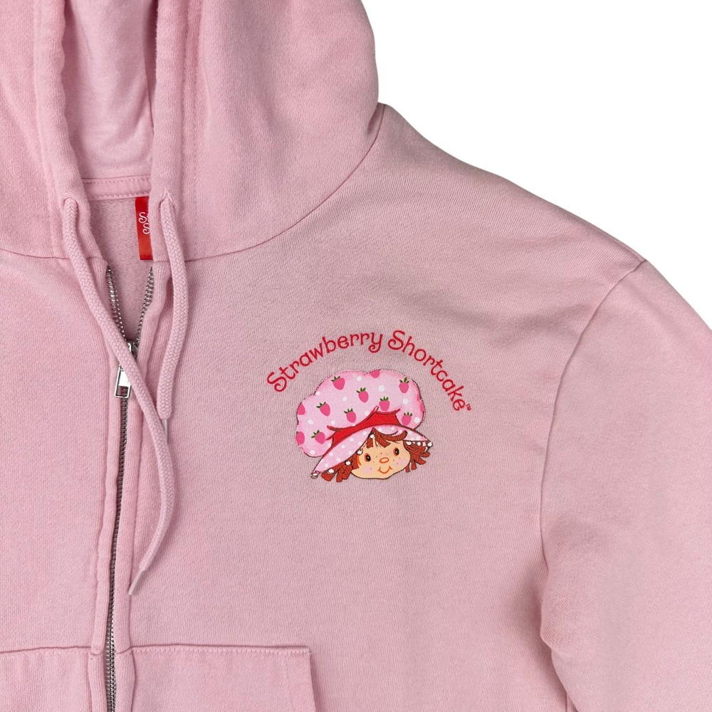 Strawberry Shortcake Hoodie Girls Medium‎ Pink Cropped Zip Up Fleece - Picture 2 of 8